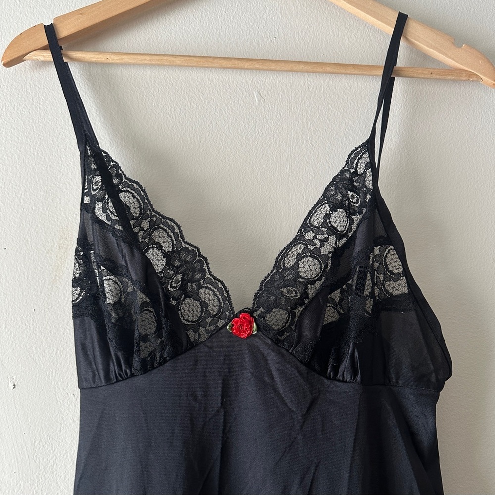 Vintage Petra Fashions Black Nylon Lace Trim Maxi Nightgown Slip Dress Medium - Picture 3 of 5